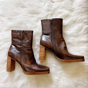 Candie’s Brown Leather Vintage Patina Square Toe Heeled Boots